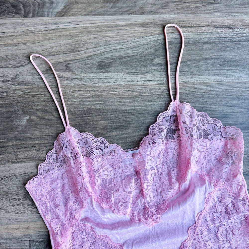 Coquette 90s Delicates Light Pink Lace Teddy High Cut Sheer Mesh‎ Lingerie - Picture 3 of 13